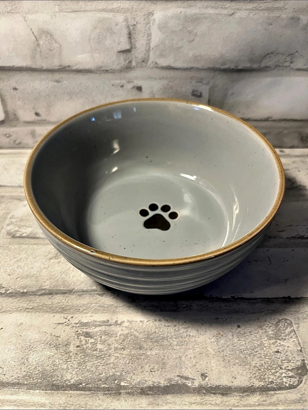 Signature Housewares Speckled Paw Print Stoneware Pet Bowl Gray Dog Bowl